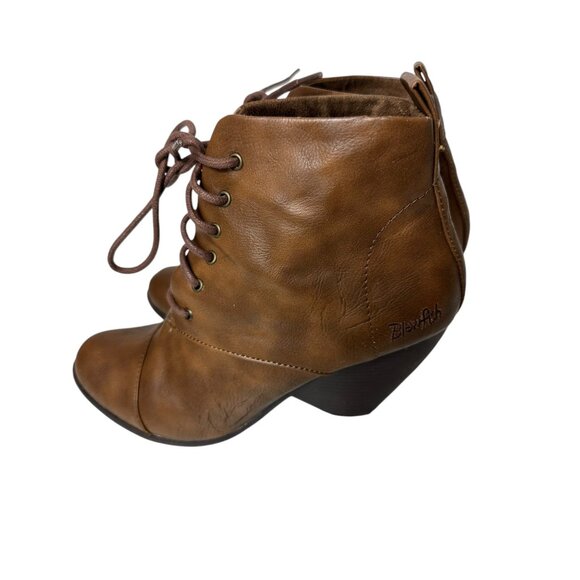 Blowfish Malibu Brown Leather Ankle Lace-Up Boots With Heel & Stitched Detail 10 - Picture 7 of 11